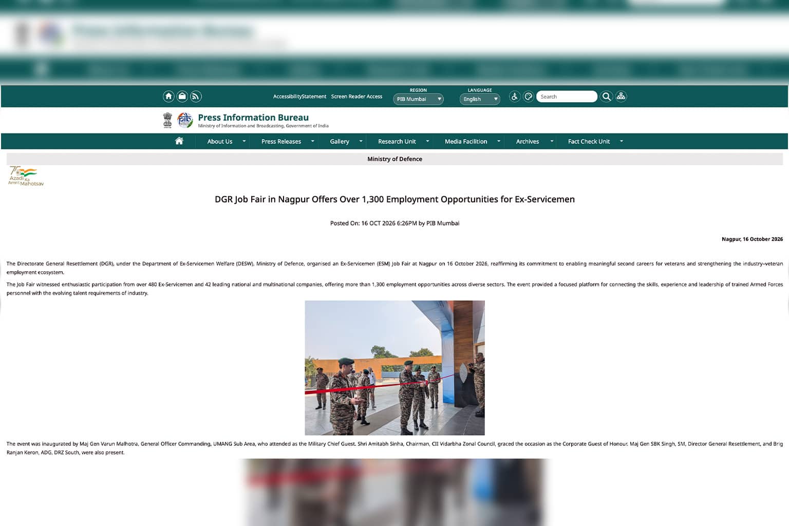 DGR Nagpur Job Fair 2026: 1,300+ employment opportunities for Ex-Servicemen across 42 Companies